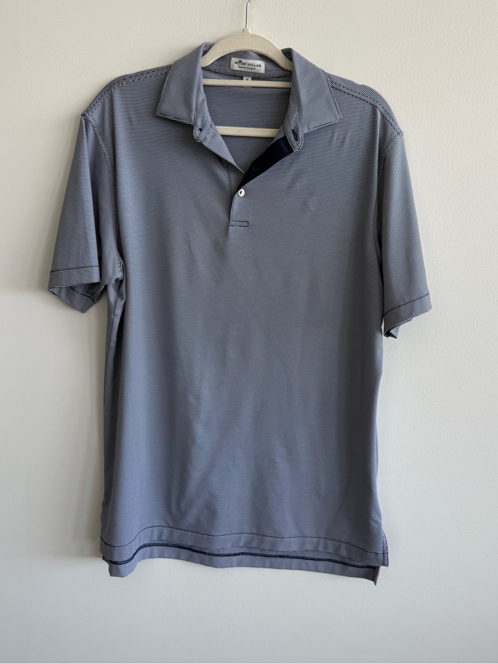 Peter Millar Men's Blue Striped Performance Polo with Contrast Placket